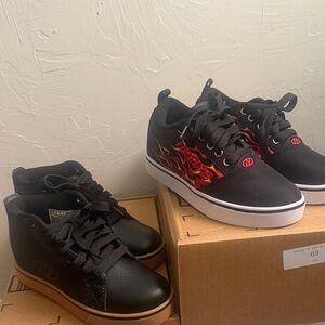 Heelys Black Racer Sneakers with Red and Orange Flame Graphic & Black w/Gum sole